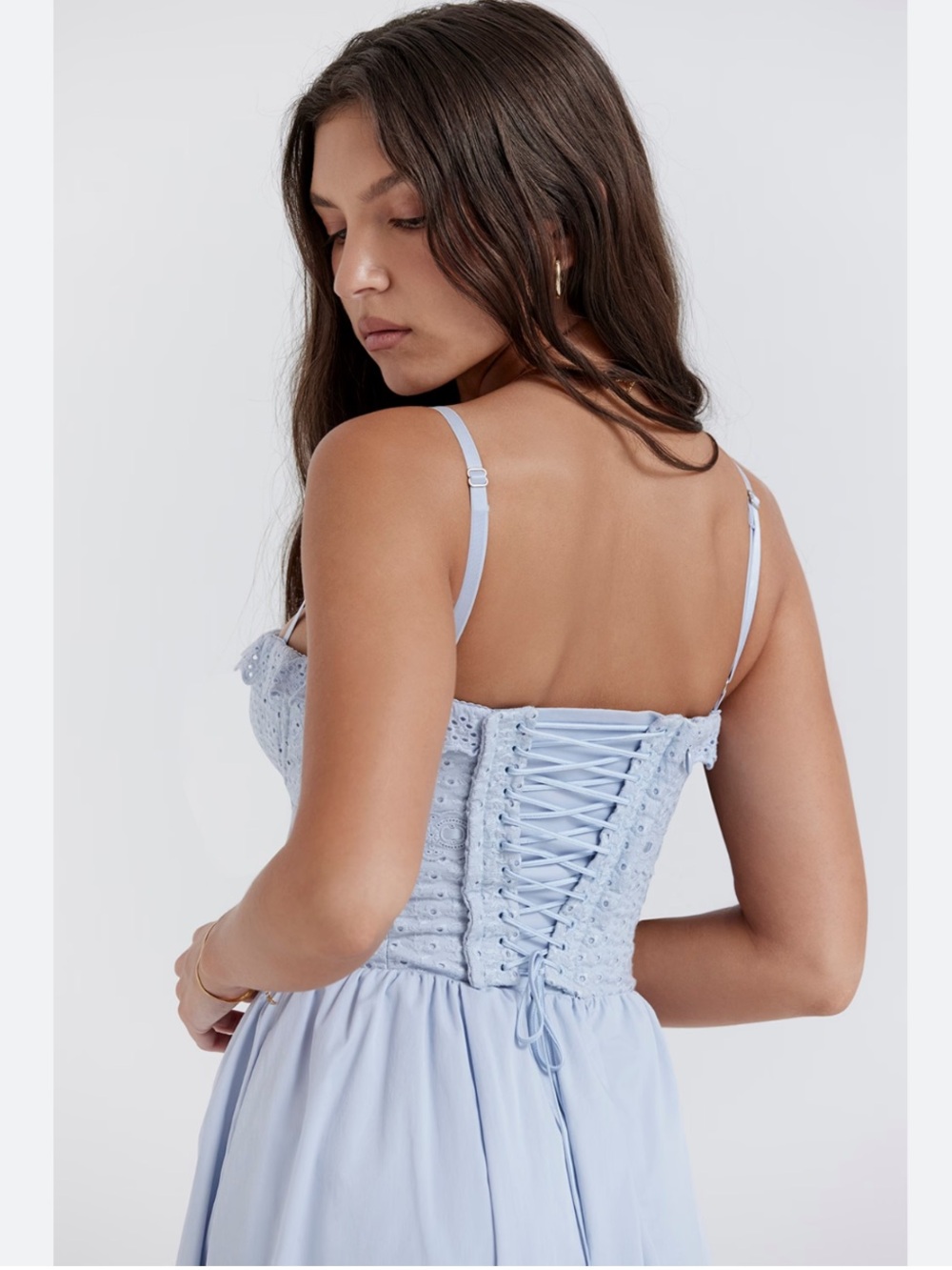 House of CB 'Jaime' Soft Blue Cotton Broderie Anglais Midi Sundress New! - Picture 8 of 15